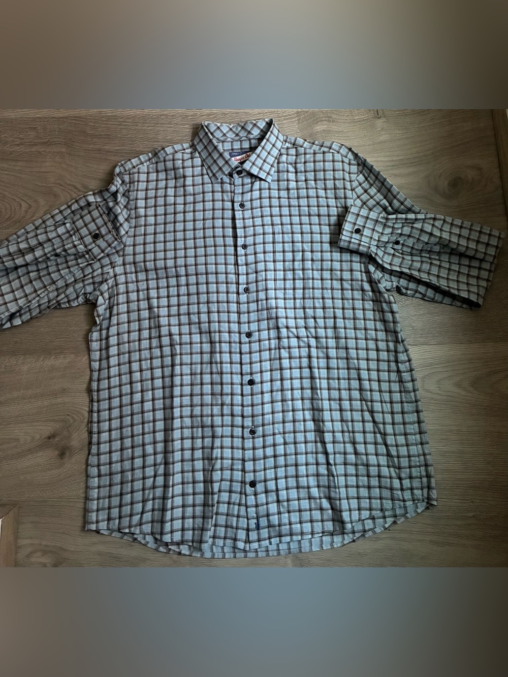 Johnnie-O Hangin' Out Shirt Men's Large Button Down Blue Brown Plaid Cotton L/S